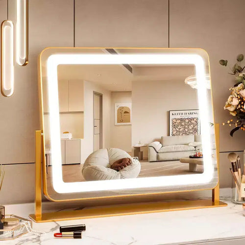 19.6x15.7 Gold Round Vanity Mirror C , 360 Rotation for Bedroom/Dressing Table