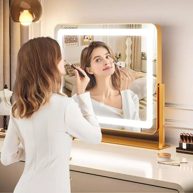 Miroir de courtoisie rond doré 19,6x15,7 C, rotation à 360° pour chambre/coiffeuse