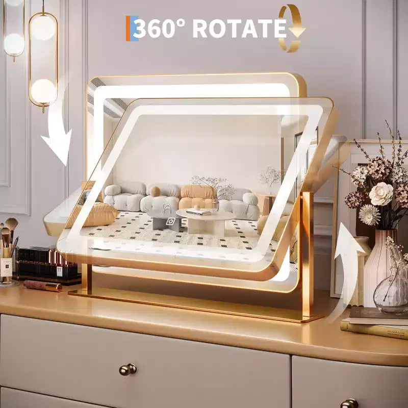 Miroir de courtoisie rond doré 19,6x15,7 C, rotation à 360° pour chambre/coiffeuse