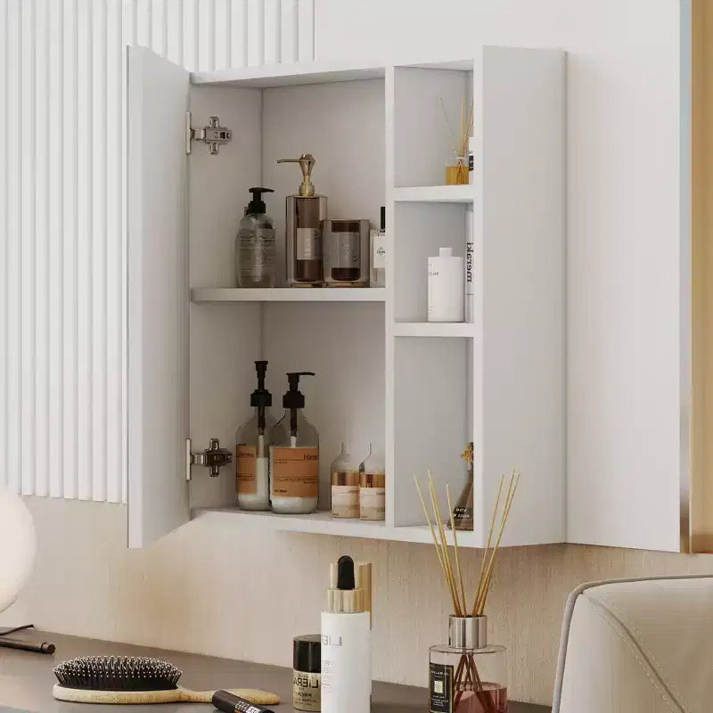 Armoire de toilette, Miroir de salle de bain, Mural autoportant pour le rangement et le gain de place