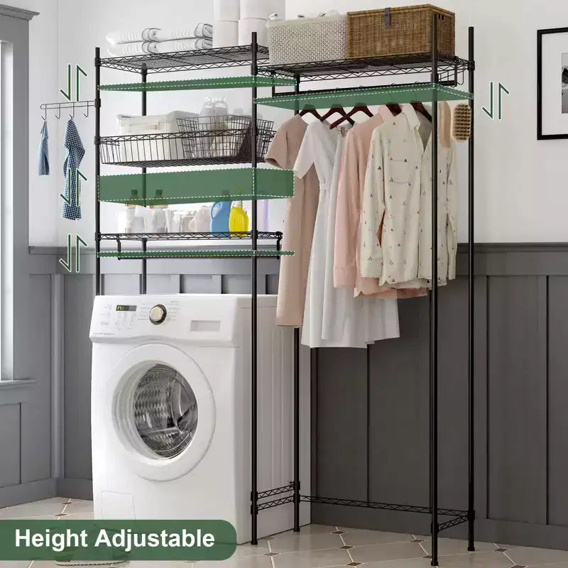 Étagères de rangement au-dessus de la machine à laver et du sèche-linge, séchoir à linge avec panier en fil métallique et crochet latéral, étagère de rangement à 4 niveaux pour buanderie