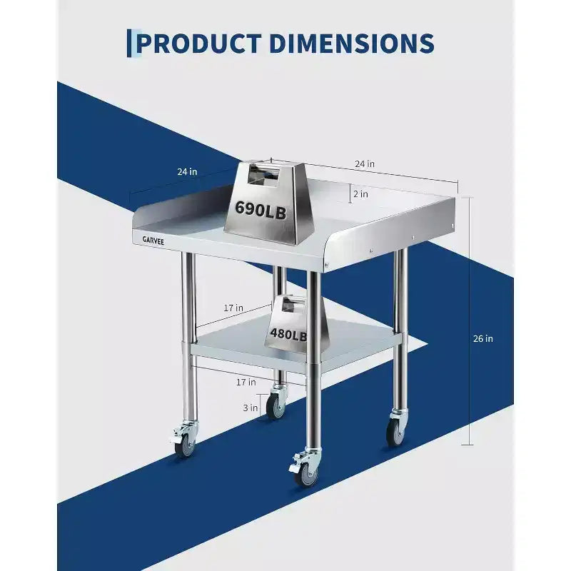 Table en acier inoxydable pour la préparation et le travail avec roulettes, table de cuisine commerciale en métal robuste avec étagère inférieure réglable pour restaurant