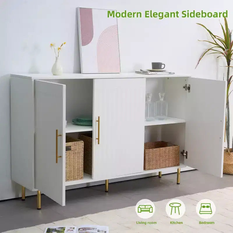 Buffet à 3 portes, 140 cm, meuble de rangement moderne multifonctionnel pour salle à manger et entrée