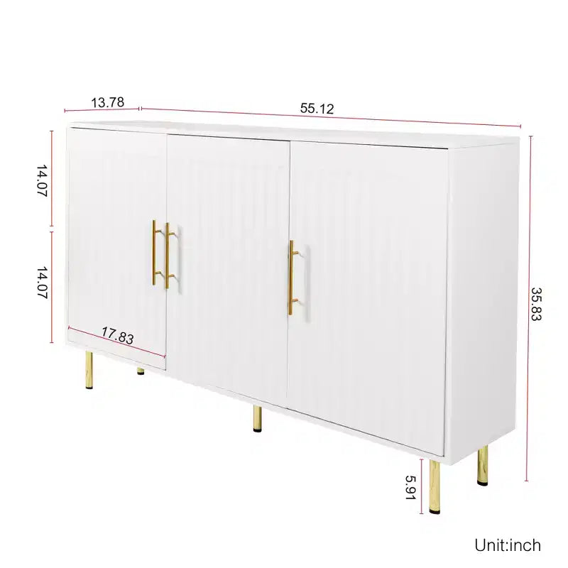 Buffet à 3 portes, 140 cm, meuble de rangement moderne multifonctionnel pour salle à manger et entrée