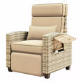 Outdoor Recliner Chair with Cushion, Adjustable Patio Lounge Chair with Flip-Up Side Table, 145 Reclining Backrest & Footrest, All-Weather PE Wicker