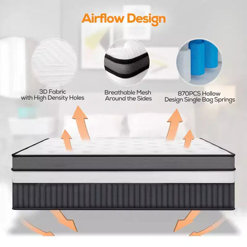 Matelas King Size 14 pouces en boîte, matelas en mousse à mémoire de forme avec surpiqûre hybride de mousse confort et de ressorts ensachés, certifié CertiPUR-US