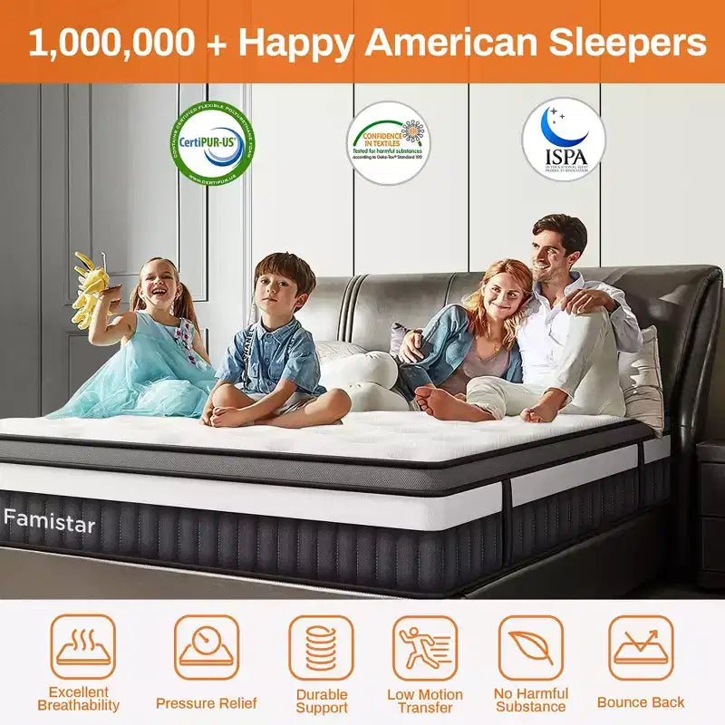 Matelas King Size 14 pouces en boîte, matelas en mousse à mémoire de forme avec surpiqûre hybride de mousse confort et de ressorts ensachés, certifié CertiPUR-US