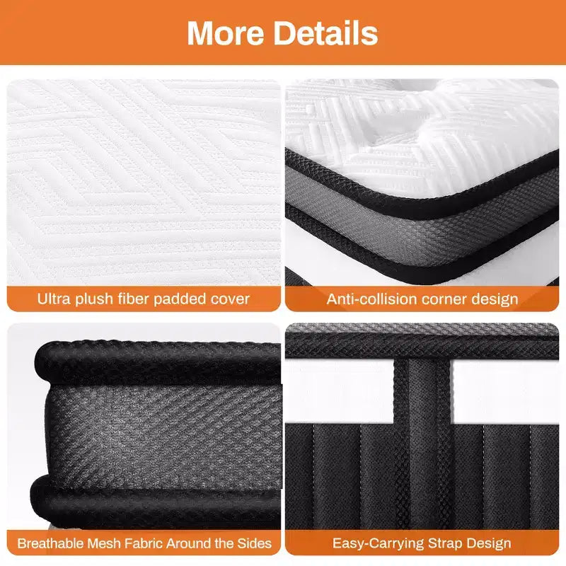 Matelas King Size 14 pouces en boîte, matelas en mousse à mémoire de forme avec surpiqûre hybride de mousse confort et de ressorts ensachés, certifié CertiPUR-US