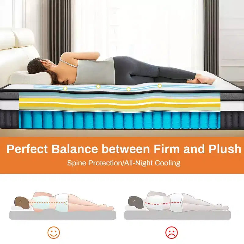 Matelas King Size 14 pouces en boîte, matelas en mousse à mémoire de forme avec surpiqûre hybride de mousse confort et de ressorts ensachés, certifié CertiPUR-US