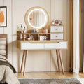 Makeup Vanity with 3 Colors Modes Adjustable Brightness Mirror, 4 Drawers and 3 Open Storage Shelves, Dressing Table, Makeup Desk
