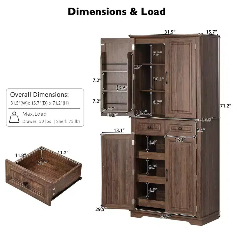 Meuble de cuisine de 180 cm avec organisateurs coulissants, 6 étagères de porte et tiroirs