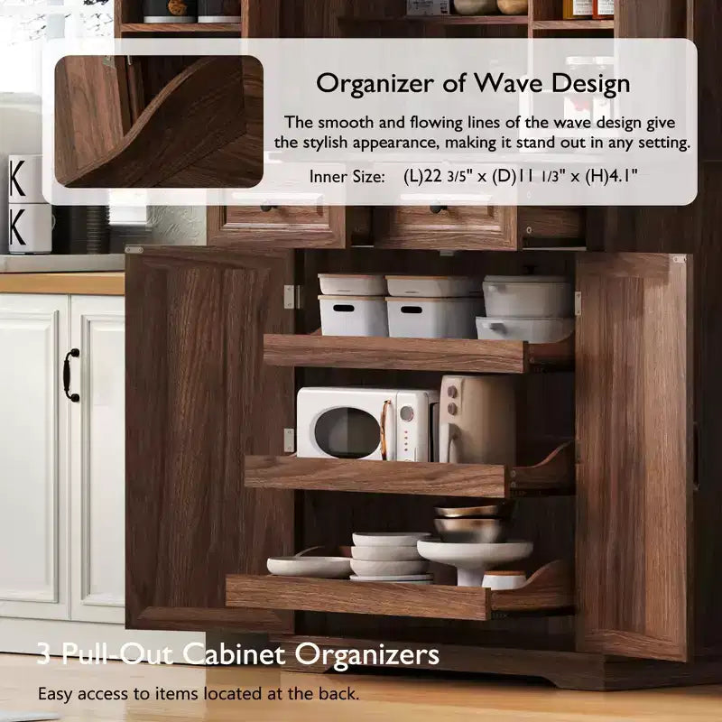 Meuble de cuisine de 180 cm avec organisateurs coulissants, 6 étagères de porte et tiroirs