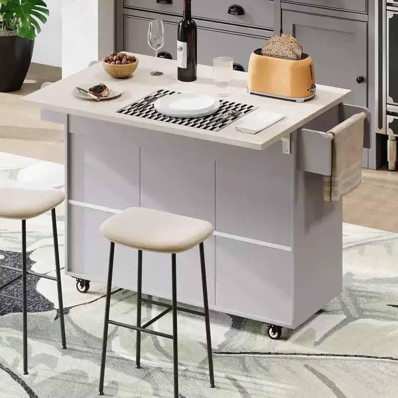 Desserte de cuisine îlot avec rangement pour poubelle, abattant, étagère à épices, porte-serviettes et tiroir, chariot roulant avec étagère réglable pour la cuisine