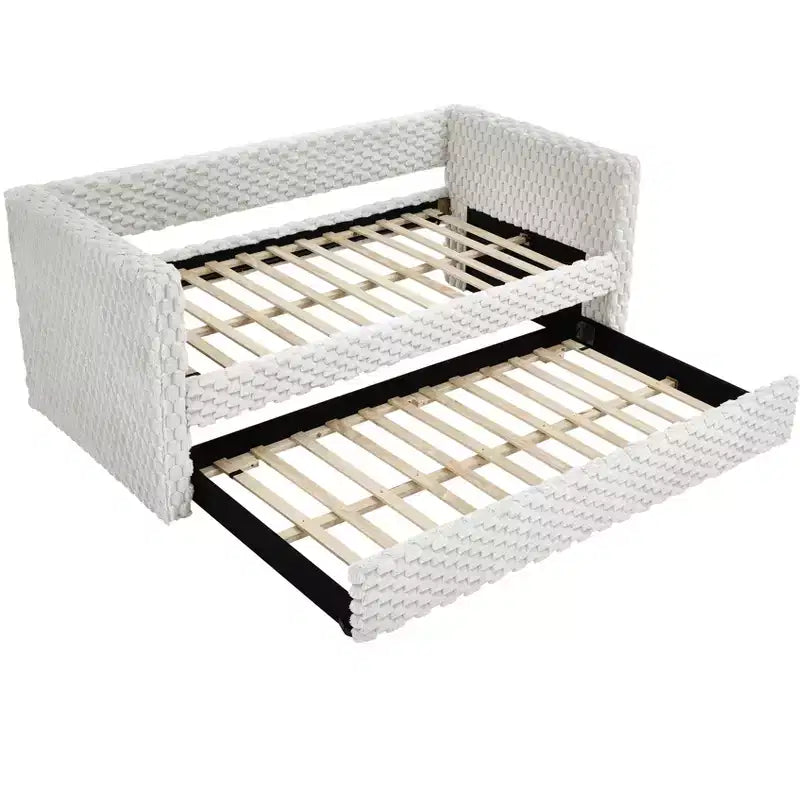 Lit double Canapé-lit capitonné en tissu velours côtelé à carreaux pour chambre à coucher Beige