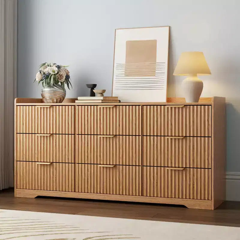 Grande Commode en Bois à 9 Tiroirs, Commode de Rangement Large Moderne, Meuble de Rangement pour Chambre, Salon, Entrée, Robuste, Anti-Basculement