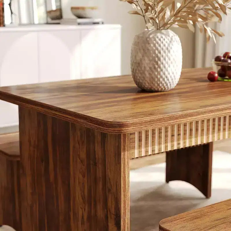 Table à manger de 140 cm avec 2 bancs, ensemble table et bancs pour 4 à 6 personnes, table de cuisine style ferme avec banc, ensemble table de salle à manger