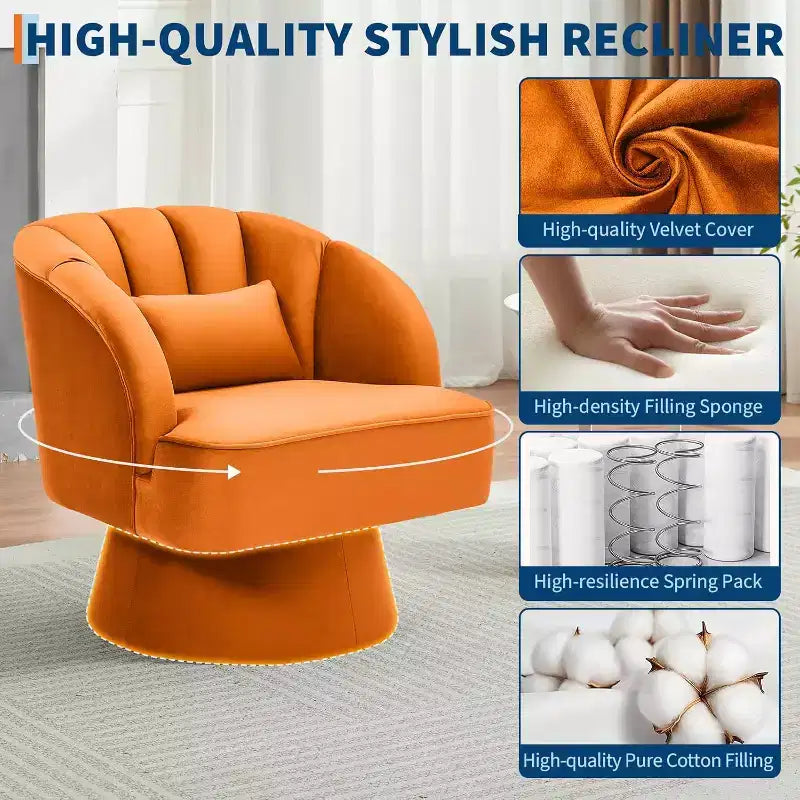 Fauteuil d'appoint pivotant à 360° ultra-moelleux, fauteuil de salon tonneau façon nuage avec revêtement en velours côtelé pour salon et chambre