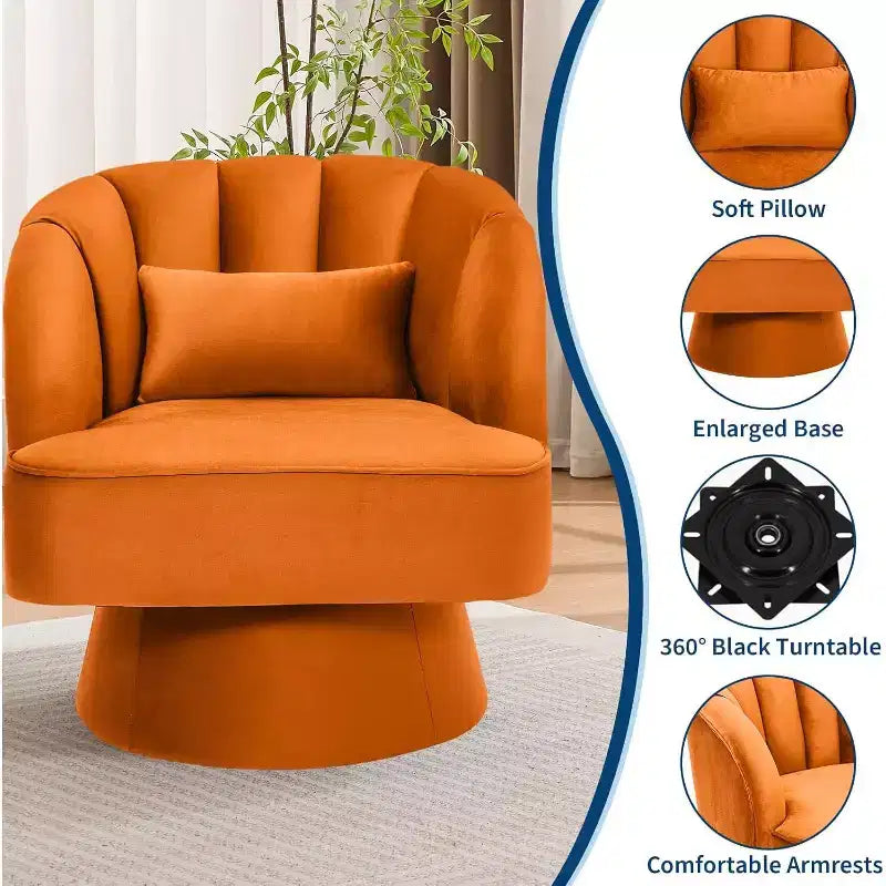 Fauteuil d'appoint pivotant à 360° ultra-moelleux, fauteuil de salon tonneau façon nuage avec revêtement en velours côtelé pour salon et chambre