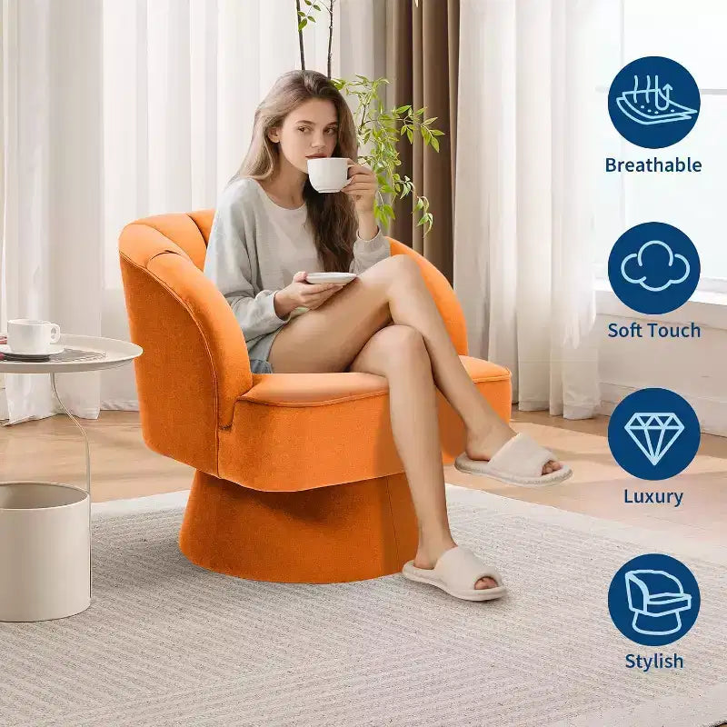 Fauteuil d'appoint pivotant à 360° ultra-moelleux, fauteuil de salon tonneau façon nuage avec revêtement en velours côtelé pour salon et chambre