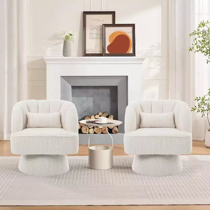 Fauteuil d'appoint pivotant à 360° ultra-moelleux, fauteuil de salon tonneau façon nuage avec revêtement en velours côtelé pour salon et chambre