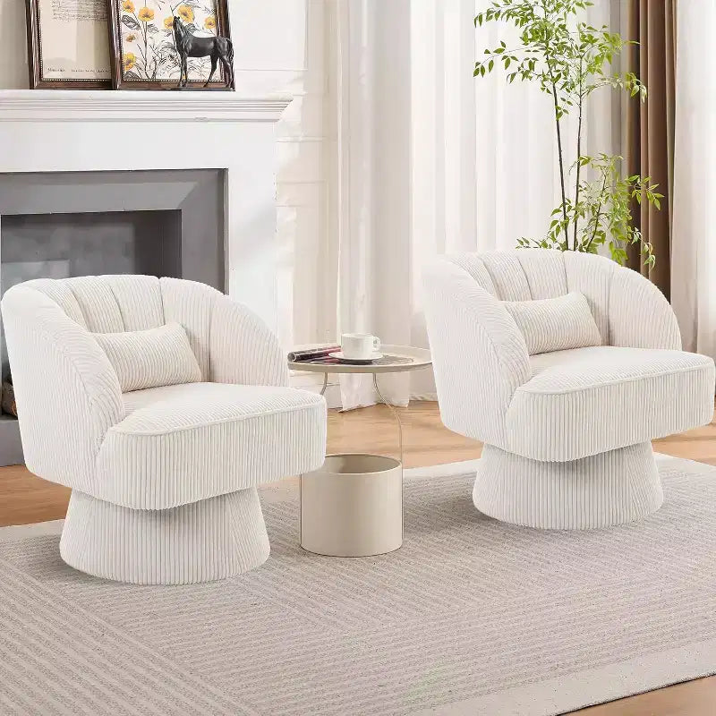 Fauteuil d'appoint pivotant à 360° ultra-moelleux, fauteuil de salon tonneau façon nuage avec revêtement en velours côtelé pour salon et chambre
