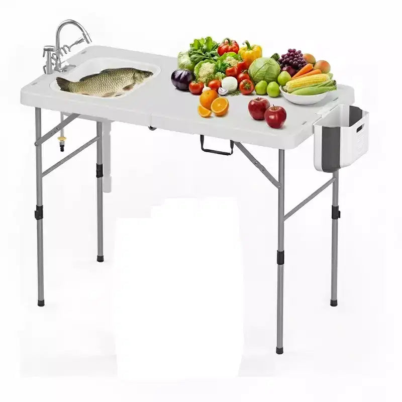 Table de nettoyage de poisson pliante avec évier pliable, table de camping portable et station de nettoyage de poisson, évier de camping avec tuyau de vidange de robinet et pulvérisateur