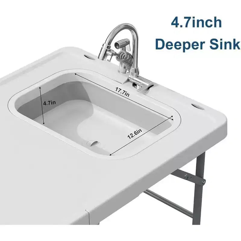 Table de nettoyage de poisson pliante avec évier pliable, table de camping portable et station de nettoyage de poisson, évier de camping avec tuyau de vidange de robinet et pulvérisateur