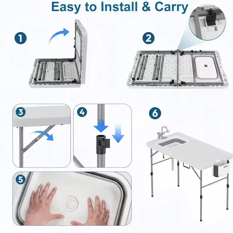 Table de nettoyage de poisson pliante avec évier pliable, table de camping portable et station de nettoyage de poisson, évier de camping avec tuyau de vidange de robinet et pulvérisateur