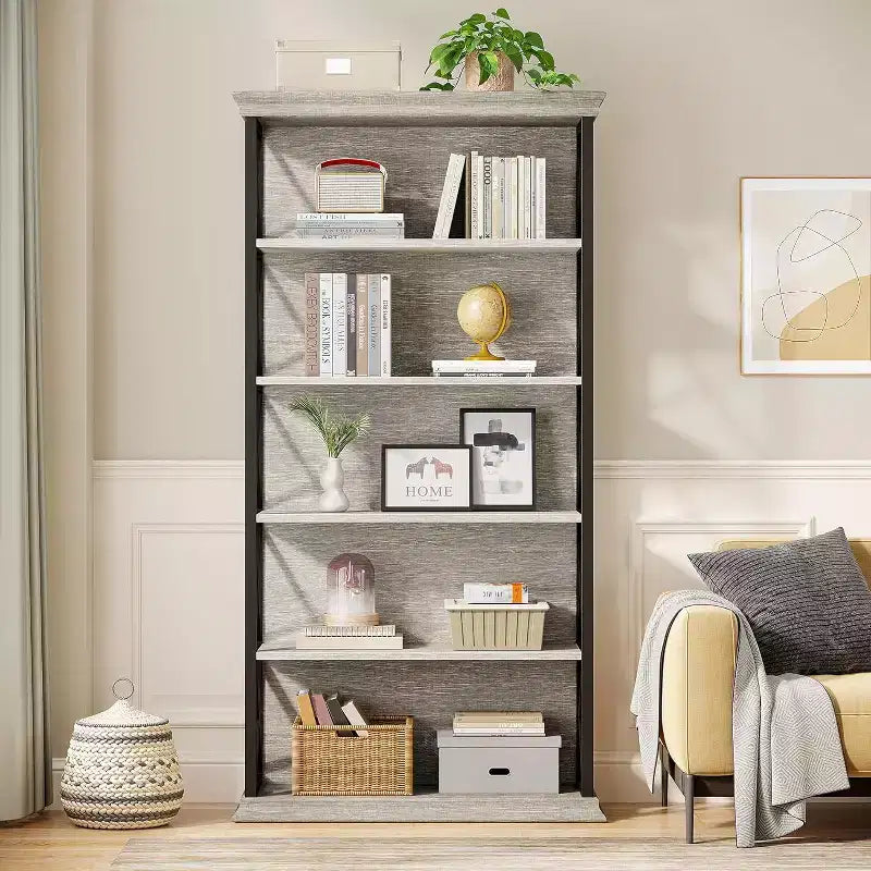 Bibliothèque à 6 niveaux, étagères industrielles de 180 cm, étagères de rangement à 5 tablettes pour le bureau, le salon, la chambre à coucher, Gris