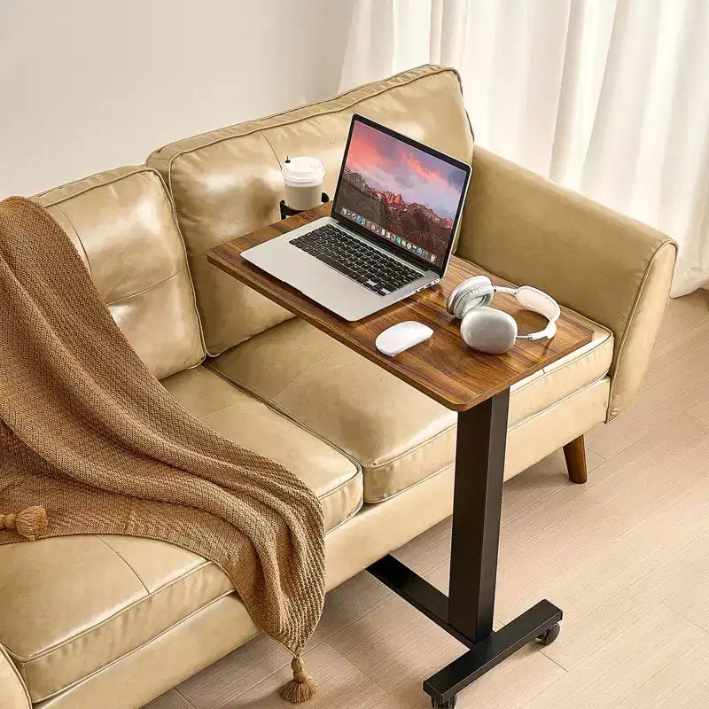 Table de lit électrique réglable en hauteur avec roulettes, bureau d'ordinateur portable roulant avec plateau inclinable et porte-gobelet pour bureau à domicile et étude