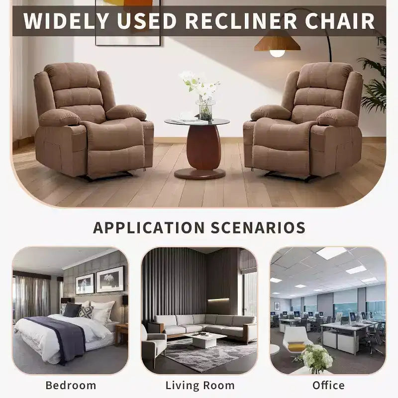 Grand fauteuil inclinable, 3 positions d'inclinaison jusqu'à 145°, avec 2 porte-gobelets, 2 poches latérales et 2 poches frontales pour salon, chambre, home cinéma