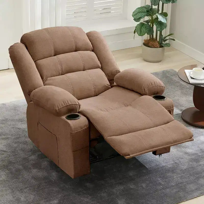 Grand fauteuil inclinable, 3 positions d'inclinaison jusqu'à 145°, avec 2 porte-gobelets, 2 poches latérales et 2 poches frontales pour salon, chambre, home cinéma