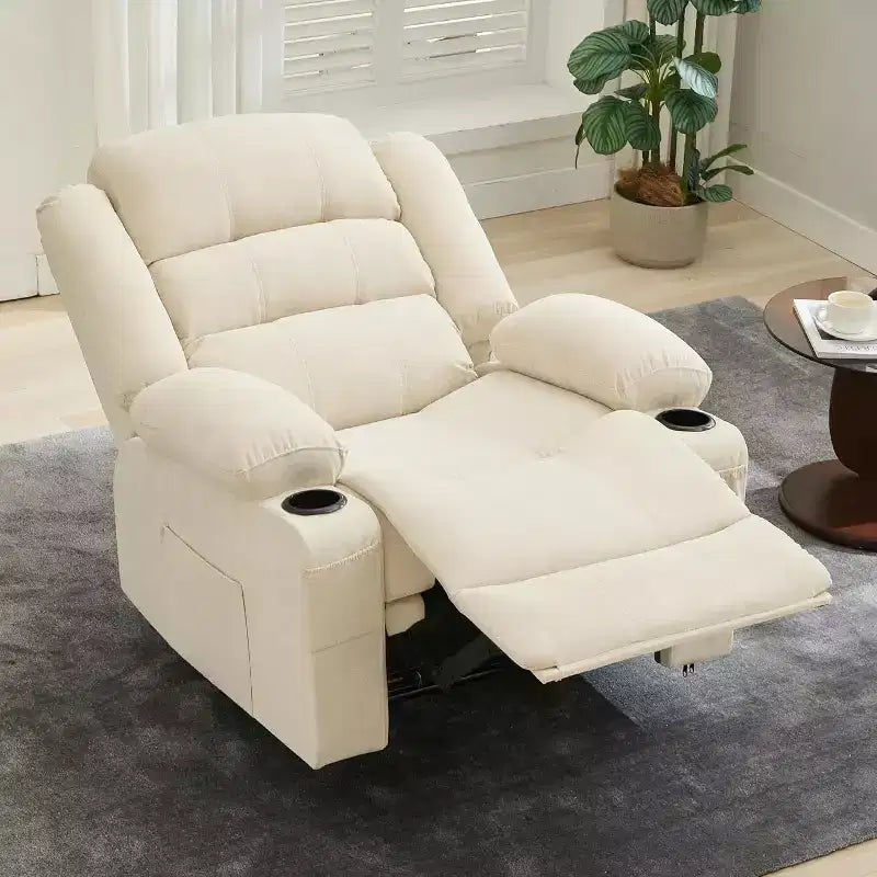 Grand fauteuil inclinable, 3 positions d'inclinaison jusqu'à 145°, avec 2 porte-gobelets, 2 poches latérales et 2 poches frontales pour salon, chambre, home cinéma
