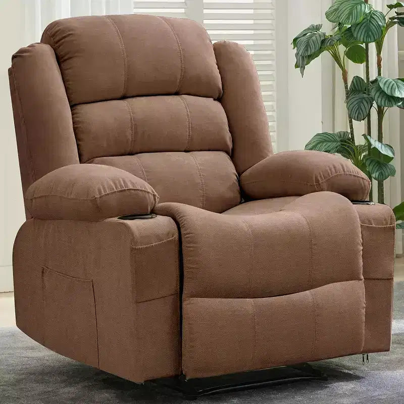 Grand fauteuil inclinable, 3 positions d'inclinaison jusqu'à 145°, avec 2 porte-gobelets, 2 poches latérales et 2 poches frontales pour salon, chambre, home cinéma