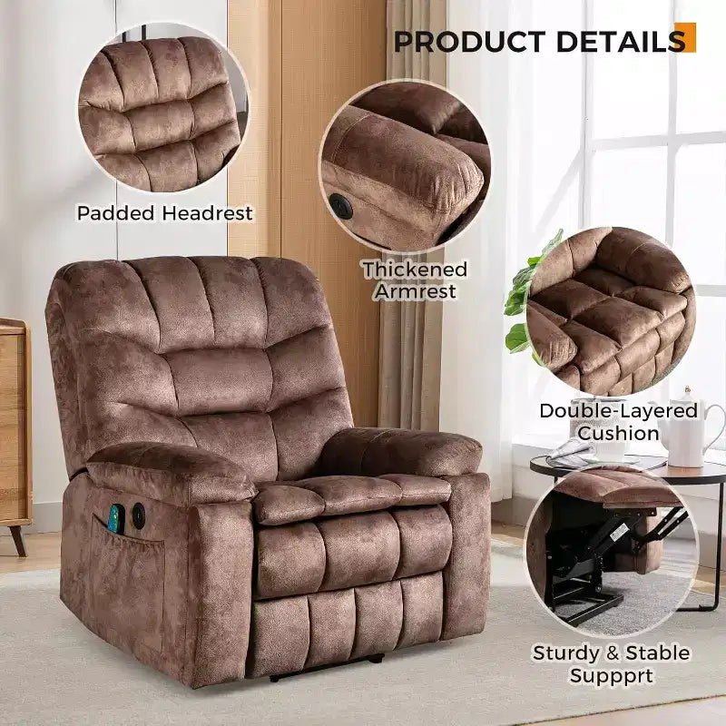 Fauteuil inclinable releveur électrique avec massage et chaleur pour personnes âgées, robuste, sûr, siège plus large