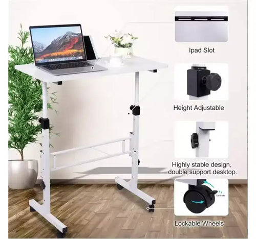1 Bureau mobile réglable en hauteur, en fer et MDF, table d'appoint portable de 81 cm avec roulettes,
