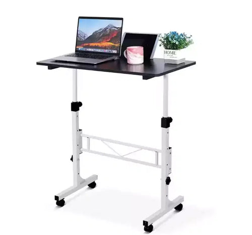 1 Set Mobile Standing Desk, Iron & MDF, Height Adjustable 32-inch Portable Laptop Table with Wheels,