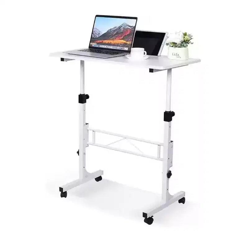 1 Bureau mobile réglable en hauteur, en fer et MDF, table d'appoint portable de 81 cm avec roulettes,