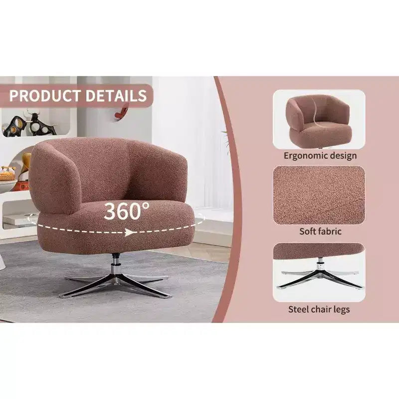 Fauteuil câlin moderne avec accoudoir et dossier incurvés, chaise pivotante rembourrée avec pieds en acier, fauteuil de loisirs pour salon, chambre à coucher