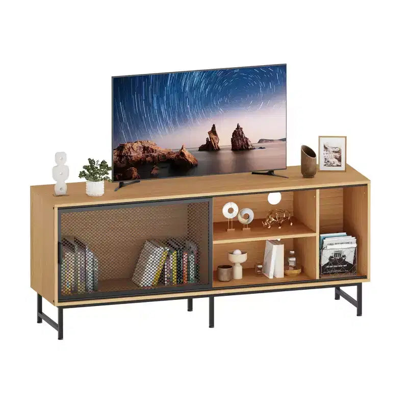 Industrial TV Stand, Entertainment Center Cabinet with Cable Management Holes, Metal Legs & Ample Storage for Living Room