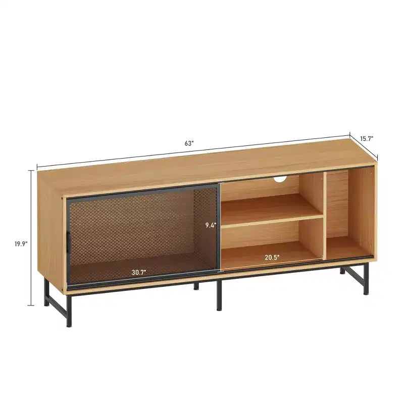 Meuble TV industriel, meuble de divertissement avec trous de gestion des câbles, pieds en métal et grand espace de rangement pour le salon