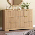 Fluted Dresser, Wooden Dresser TV Stand,7-Drawer Wood TV Stand with Gold Handles,55 Inch Modern Storage Cabinet for Bedroom Closet