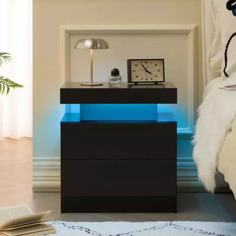 MAYEERTY Nightstand Bedside Table with 2 Drawers Modern End Side for Bedroom Black