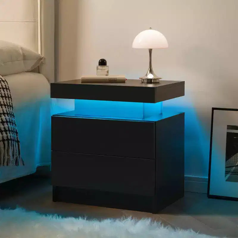 Table de chevet avec 2 tiroirs Table d'appoint moderne pour chambre à coucher, noir