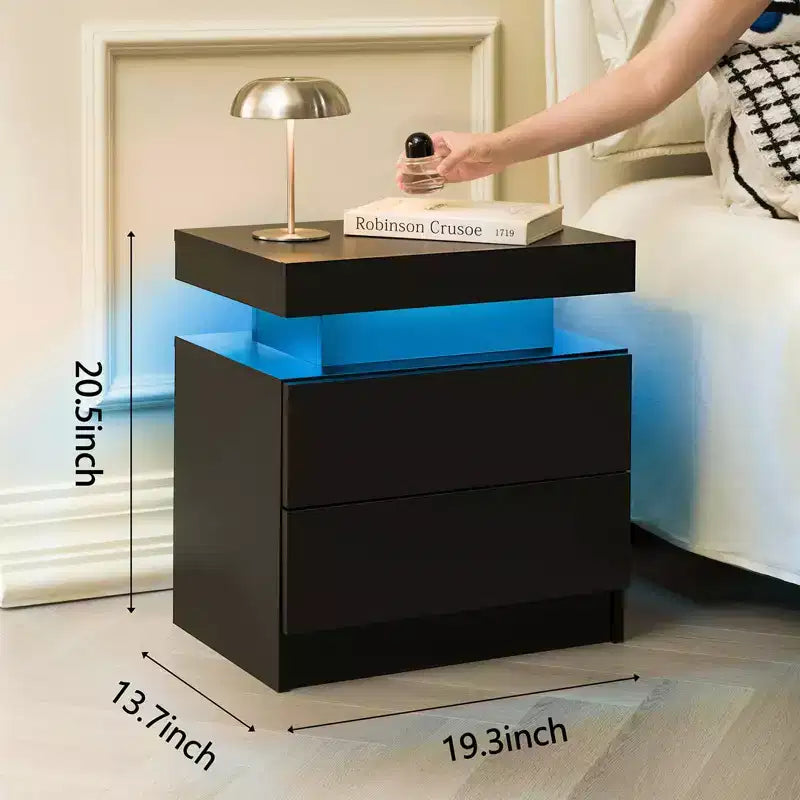 Table de chevet avec 2 tiroirs Table d'appoint moderne pour chambre à coucher, noir