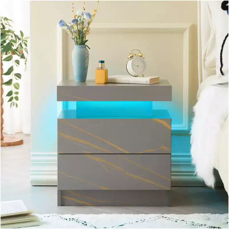 Table de Chevet avec 2 Tiroirs Table d'Appoint Moderne pour Chambre à Coucher Gris Or
