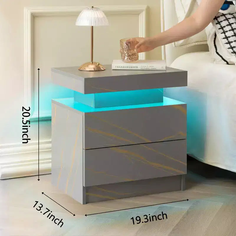 Table de Chevet avec 2 Tiroirs Table d'Appoint Moderne pour Chambre à Coucher Gris Or