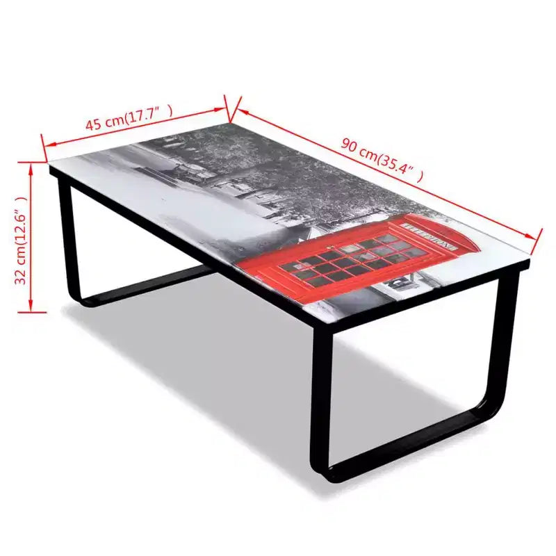 Table basse Table d'appoint Table de salon avec plateau en verre imprimé Piano