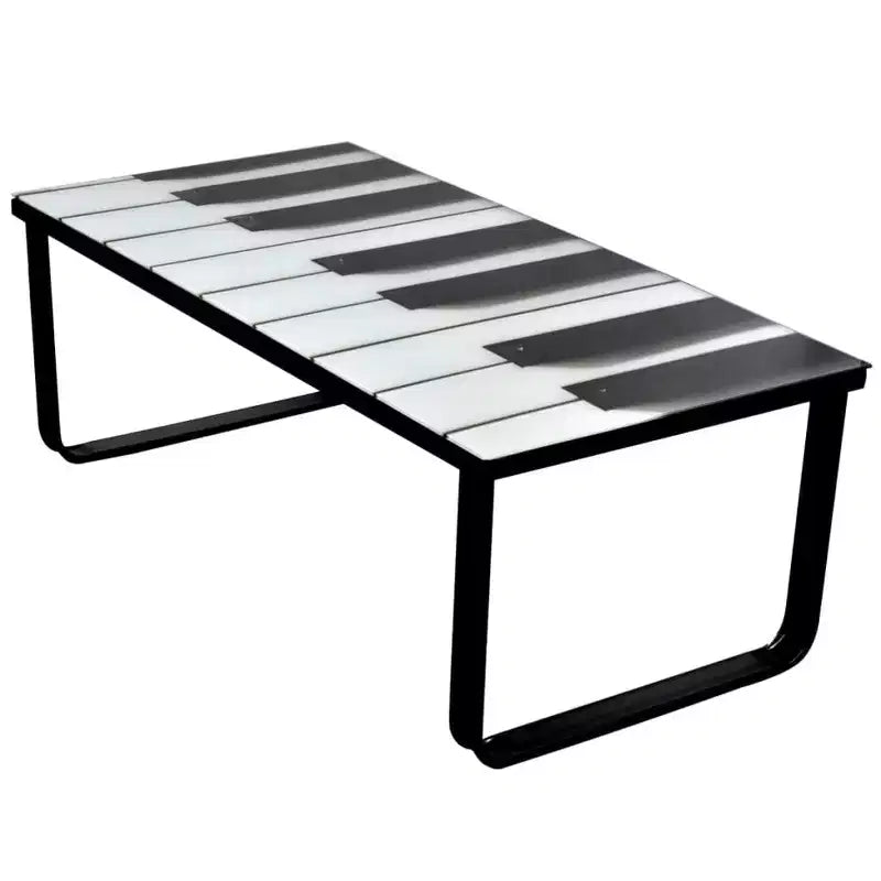 Table basse Table d'appoint Table de salon avec plateau en verre imprimé Piano