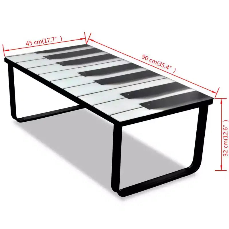 Table basse Table d'appoint Table de salon avec plateau en verre imprimé Piano